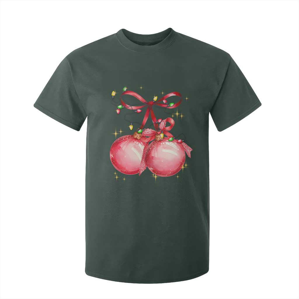 Christmas Coquette Pink Baubles Bow T Shirt For Kid TS11 Dark Forest Green Print Your Wear