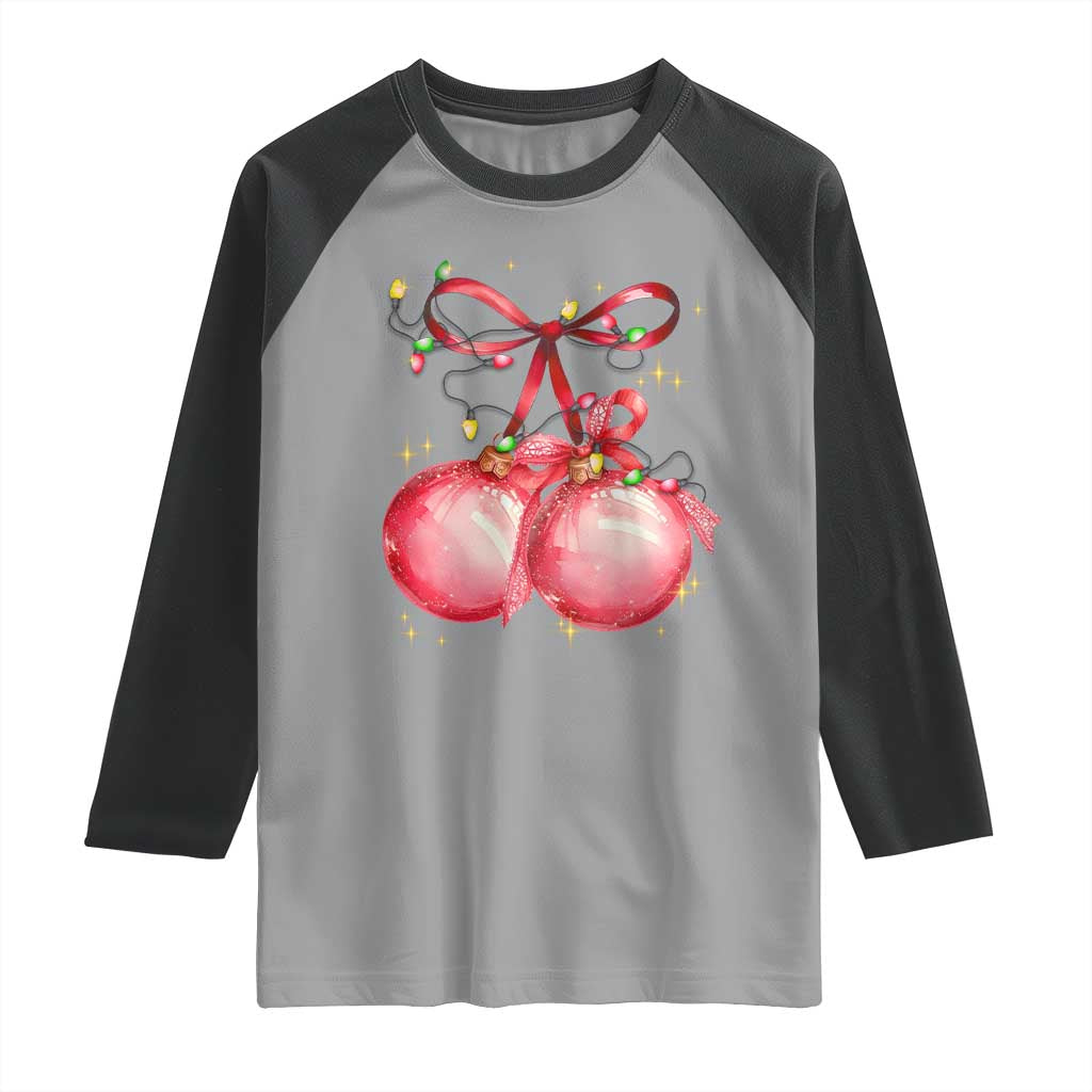 Christmas Coquette Pink Baubles Bow Raglan Shirt TS11 Sport Gray Black Print Your Wear