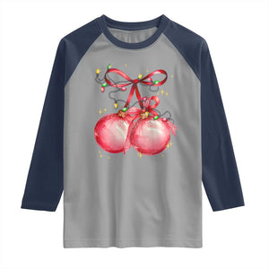 Christmas Coquette Pink Baubles Bow Raglan Shirt TS11 Sport Gray Navy Print Your Wear