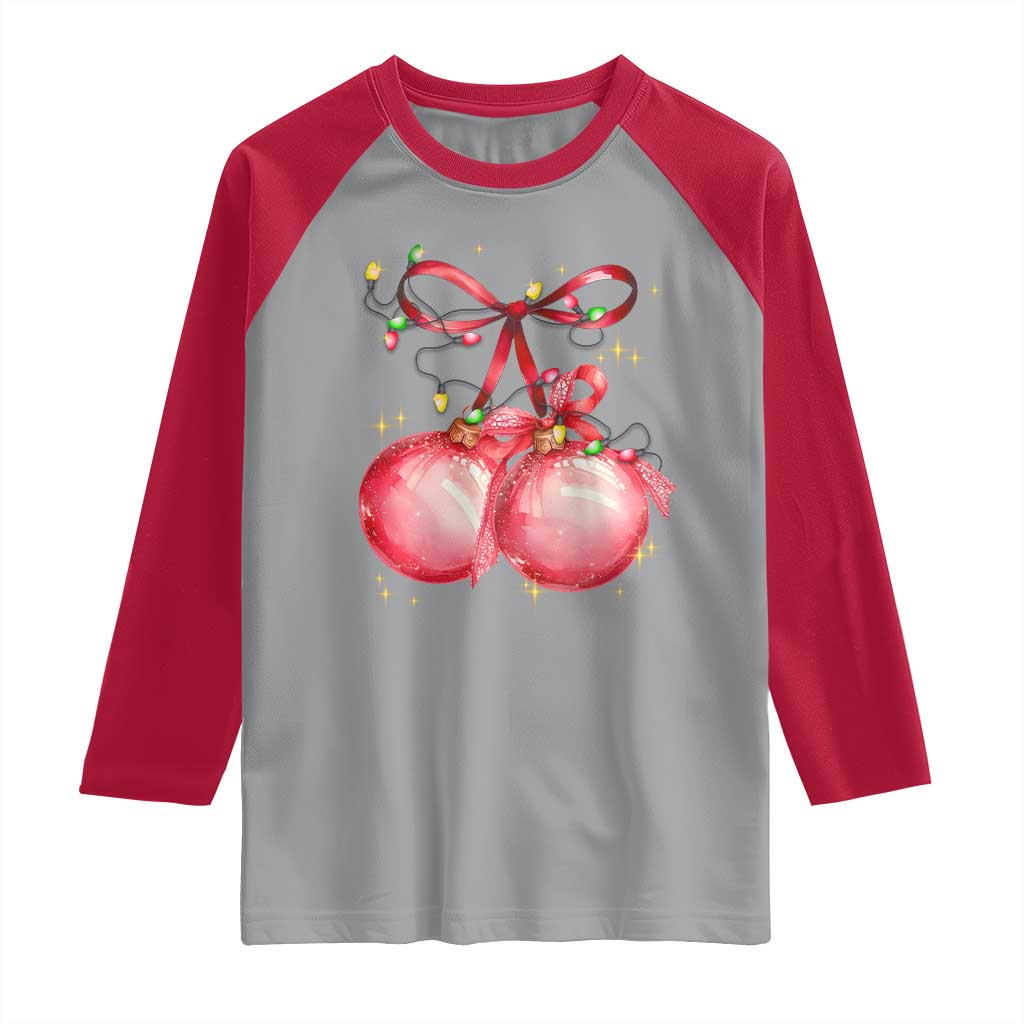 Christmas Coquette Pink Baubles Bow Raglan Shirt TS11 Sport Gray Red Print Your Wear