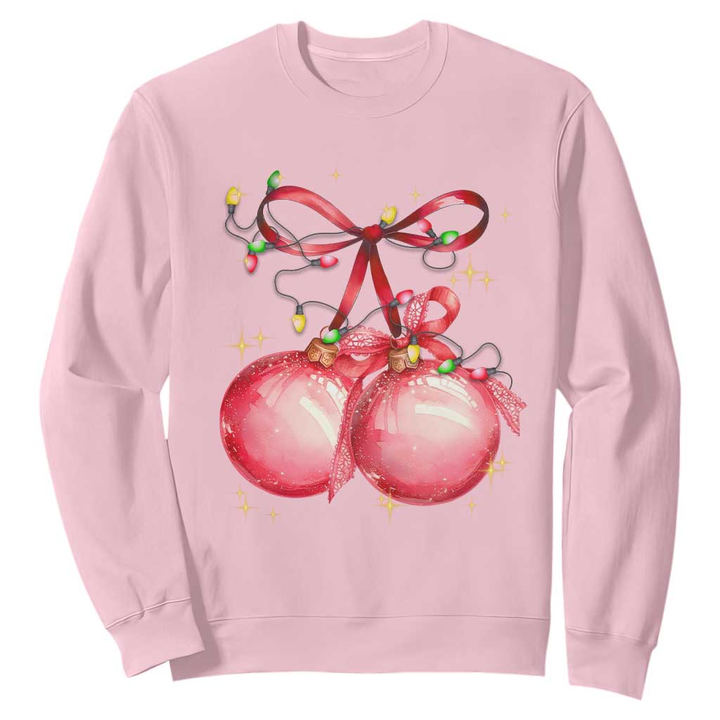 Christmas Coquette Pink Baubles Bow Sweatshirt TS11 Light Pink Print Your Wear