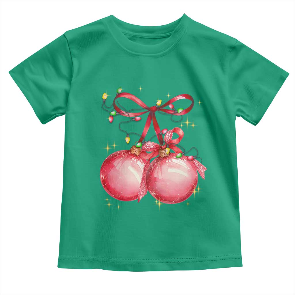 Christmas Coquette Pink Baubles Bow Toddler T Shirt TS11 Irish Green Print Your Wear