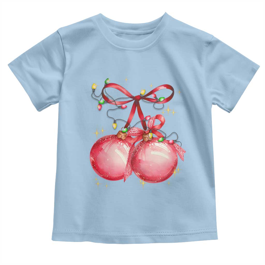 Christmas Coquette Pink Baubles Bow Toddler T Shirt TS11 Light Blue Print Your Wear
