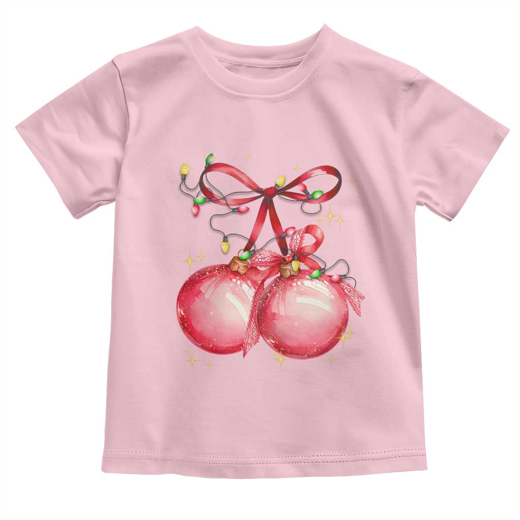 Christmas Coquette Pink Baubles Bow Toddler T Shirt TS11 Light Pink Print Your Wear