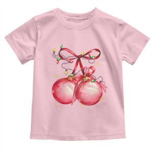 Christmas Coquette Pink Baubles Bow Toddler T Shirt TS11 Light Pink Print Your Wear