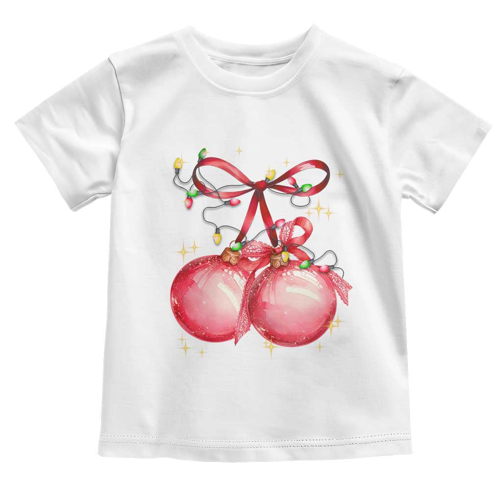 Christmas Coquette Pink Baubles Bow Toddler T Shirt TS11 White Print Your Wear