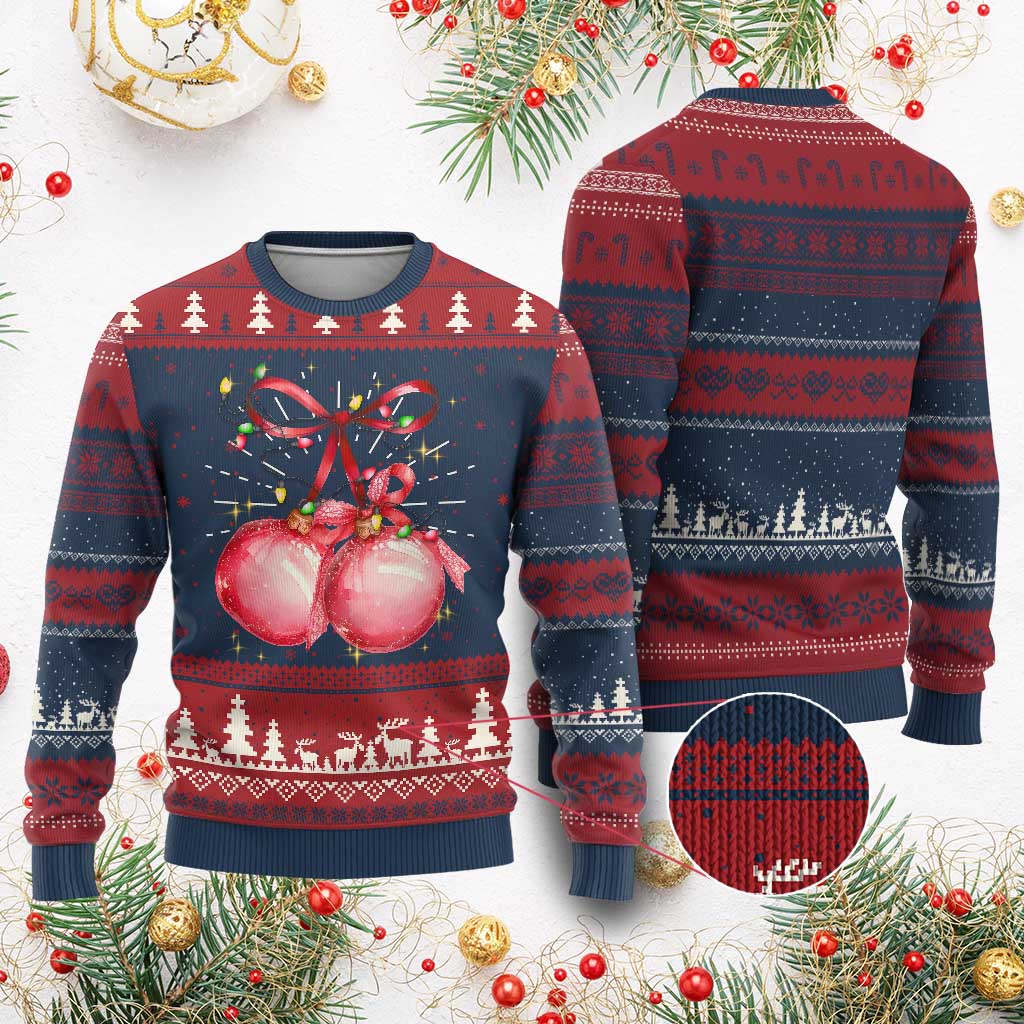 Christmas Coquette Pink Baubles Bow Ugly Christmas Sweater TS11 Burgundy Print Your Wear