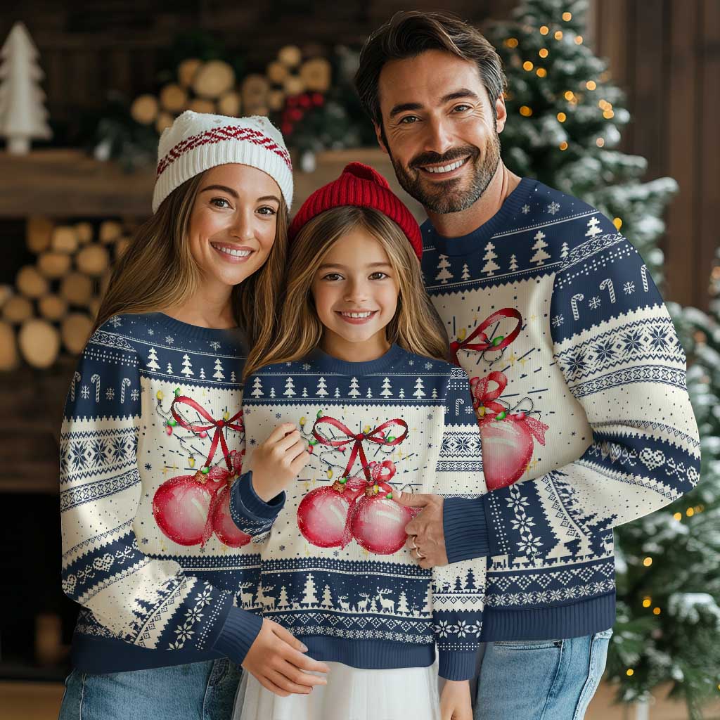 Christmas Coquette Pink Baubles Bow Ugly Christmas Sweater TS11 Navy Print Your Wear