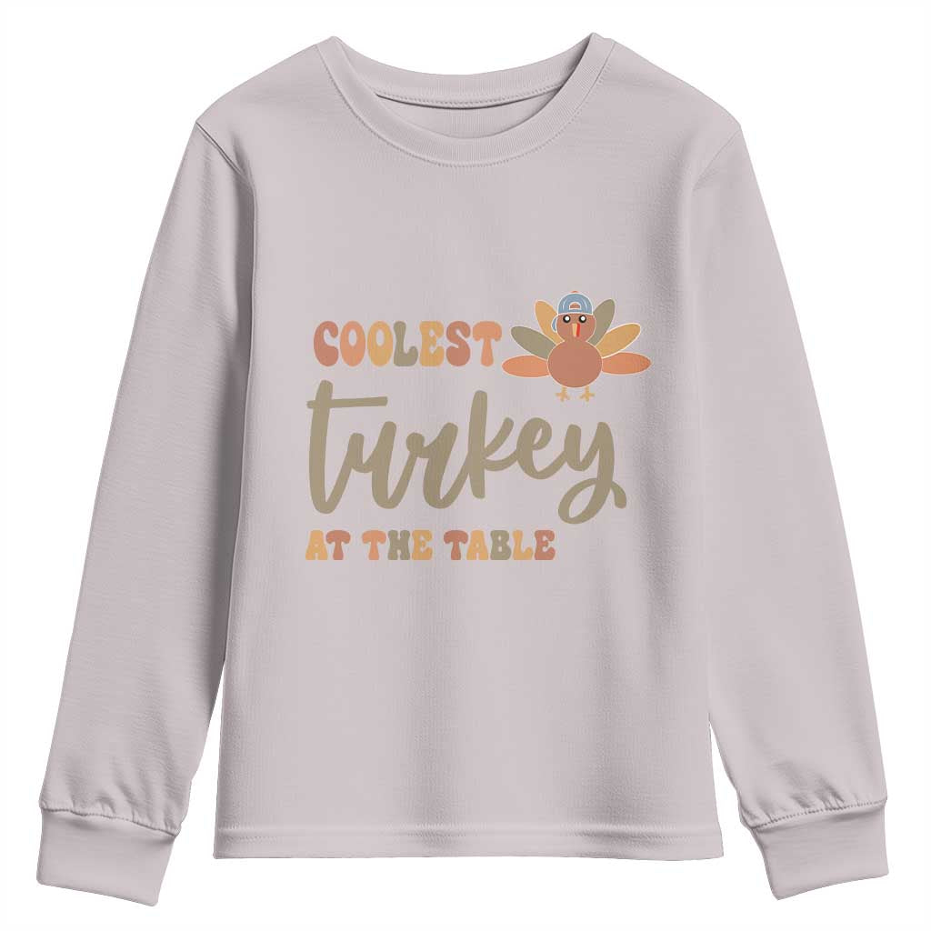 Funny Thanksgiving Turkey Youth Sweatshirt Coolest Turkey At The Table Fall Season TS11 Ice Gray Print Your Wear
