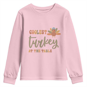 Funny Thanksgiving Turkey Youth Sweatshirt Coolest Turkey At The Table Fall Season TS11 Light Pink Print Your Wear