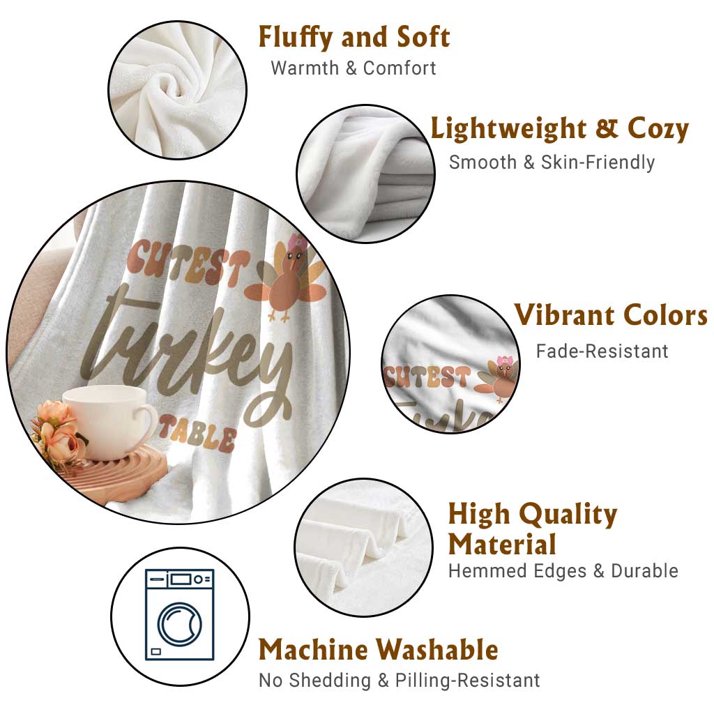 Funny Thanksgiving Turkey Throw Blanket Cutest Turkey At The Table Fall Season TS11 Print Your Wear