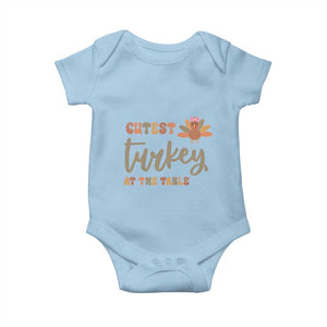 Funny Thanksgiving Turkey Baby Onesie Cutest Turkey At The Table Fall Season TS11 Light Blue Print Your Wear
