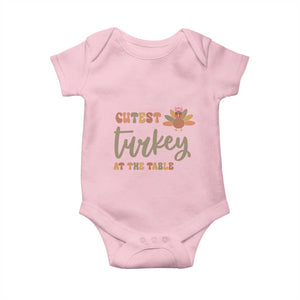 Funny Thanksgiving Turkey Baby Onesie Cutest Turkey At The Table Fall Season TS11 Light Pink Print Your Wear