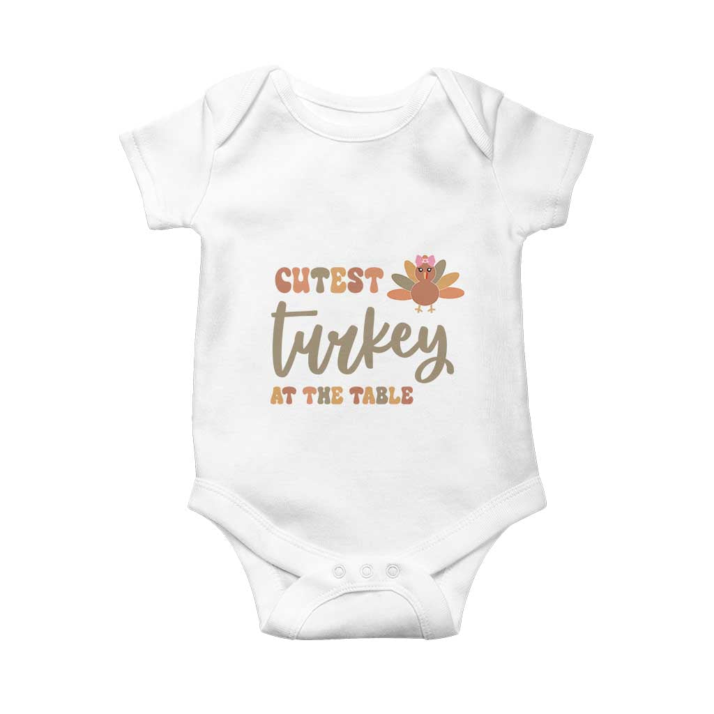 Funny Thanksgiving Turkey Baby Onesie Cutest Turkey At The Table Fall Season TS11 White Print Your Wear