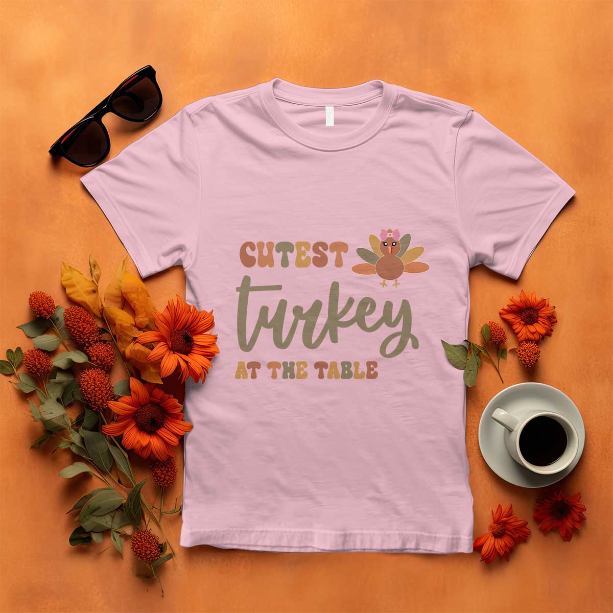 Funny Thanksgiving Turkey T Shirt Cutest Turkey At The Table Fall Season TS11 Light Pink Print Your Wear