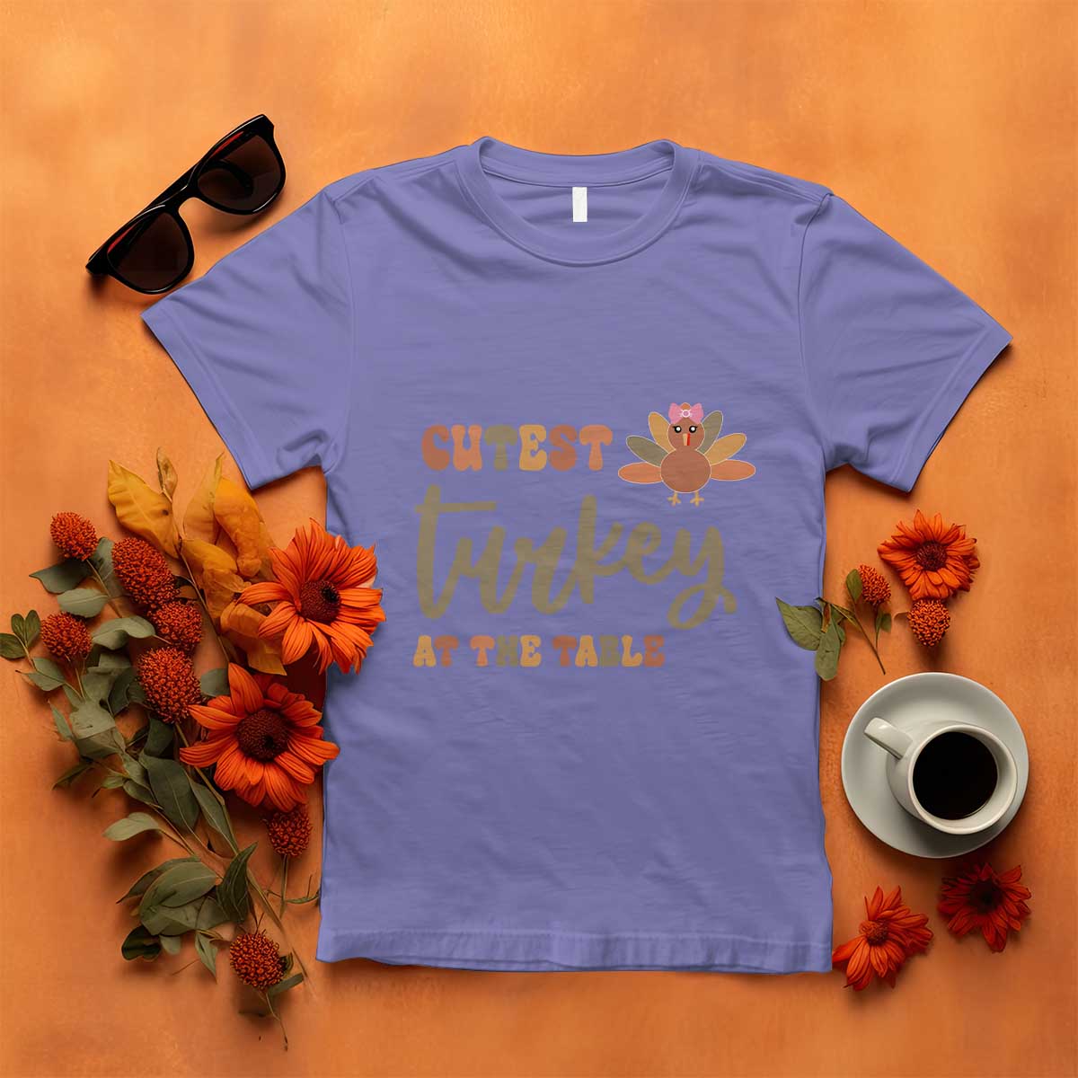 Funny Thanksgiving Turkey T Shirt Cutest Turkey At The Table Fall Season TS11 Violet Print Your Wear
