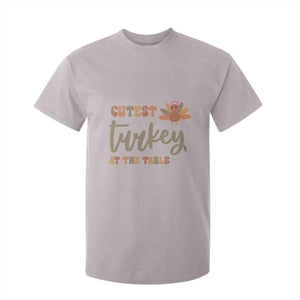 Funny Thanksgiving Turkey T Shirt For Kid Cutest Turkey At The Table Fall Season TS11 Ice Gray Print Your Wear