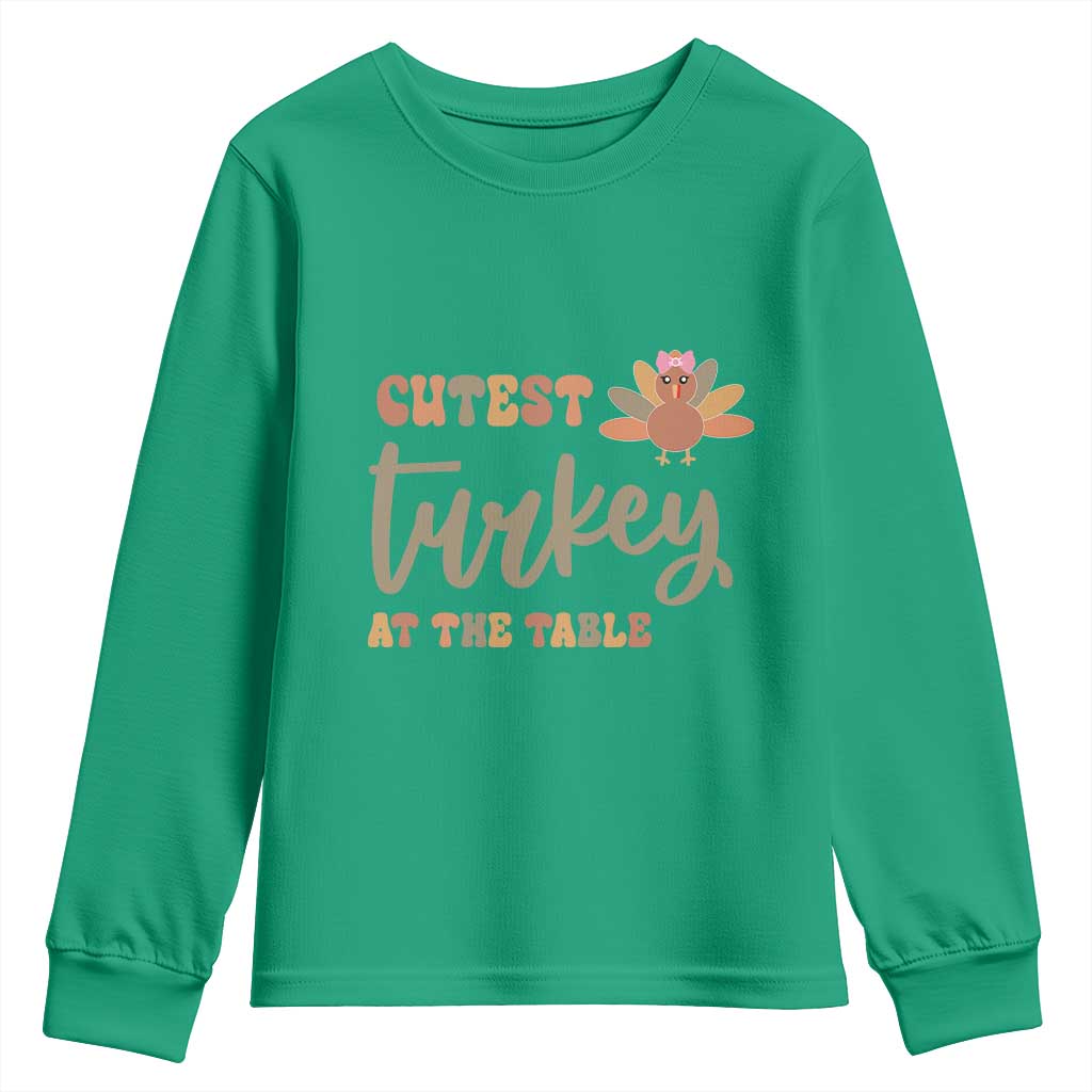 Funny Thanksgiving Turkey Youth Sweatshirt Cutest Turkey At The Table Fall Season TS11 Irish Green Print Your Wear