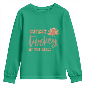 Funny Thanksgiving Turkey Youth Sweatshirt Cutest Turkey At The Table Fall Season TS11 Irish Green Print Your Wear
