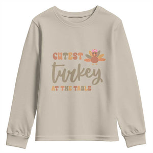 Funny Thanksgiving Turkey Youth Sweatshirt Cutest Turkey At The Table Fall Season TS11 Sand Print Your Wear