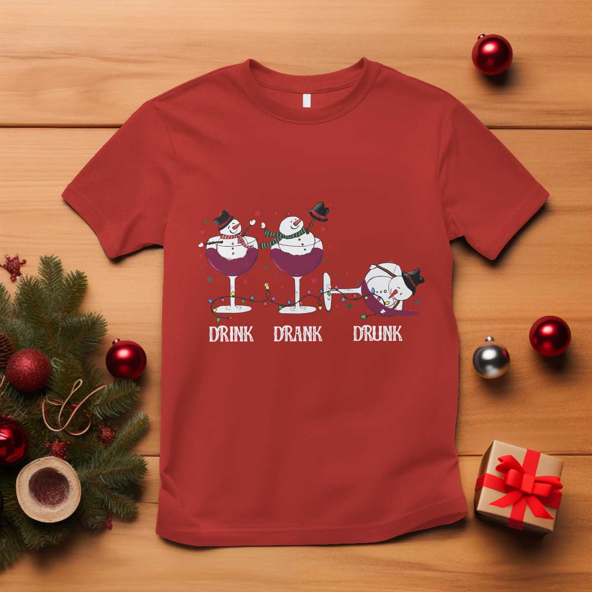 Funny Christmas Wine T Shirt Drink Drank Drunk Snowman Xmas TS11 Red Print Your Wear