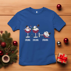 Funny Christmas Wine T Shirt Drink Drank Drunk Snowman Xmas TS11 Royal Blue Print Your Wear