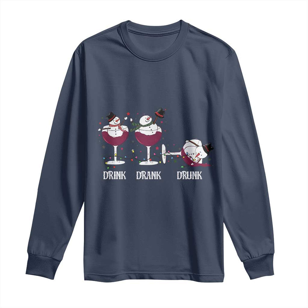 Funny Christmas Wine Long Sleeve Shirt Drink Drank Drunk Snowman Xmas TS11 Navy Print Your Wear