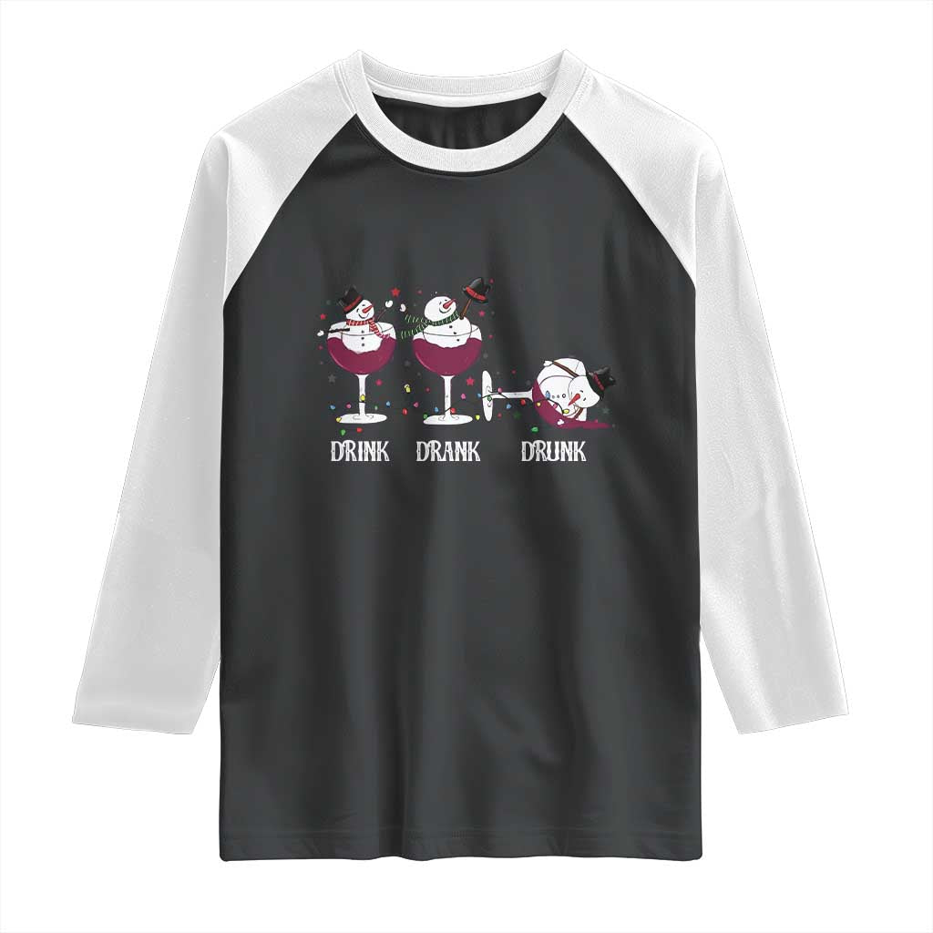 Funny Christmas Wine Raglan Shirt Drink Drank Drunk Snowman Xmas TS11 Black White Print Your Wear
