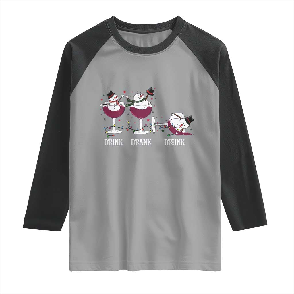 Funny Christmas Wine Raglan Shirt Drink Drank Drunk Snowman Xmas TS11 Sport Gray Black Print Your Wear
