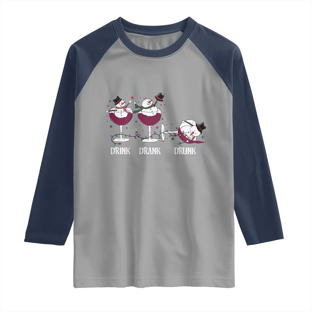 Funny Christmas Wine Raglan Shirt Drink Drank Drunk Snowman Xmas TS11 Sport Gray Navy Print Your Wear