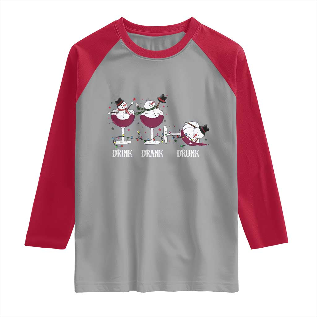 Funny Christmas Wine Raglan Shirt Drink Drank Drunk Snowman Xmas TS11 Sport Gray Red Print Your Wear