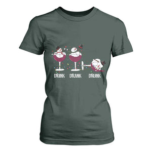 Funny Christmas Wine T Shirt For Women Drink Drank Drunk Snowman Xmas TS11 Dark Forest Green Print Your Wear