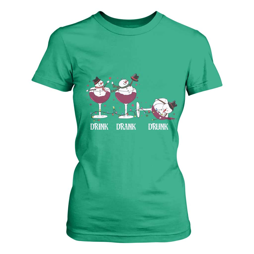 Funny Christmas Wine T Shirt For Women Drink Drank Drunk Snowman Xmas TS11 Irish Green Print Your Wear