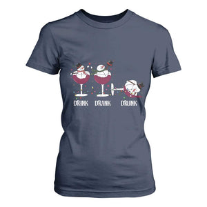 Funny Christmas Wine T Shirt For Women Drink Drank Drunk Snowman Xmas TS11 Navy Print Your Wear