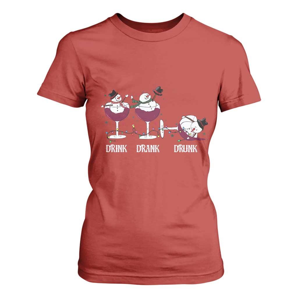 Funny Christmas Wine T Shirt For Women Drink Drank Drunk Snowman Xmas TS11 Red Print Your Wear