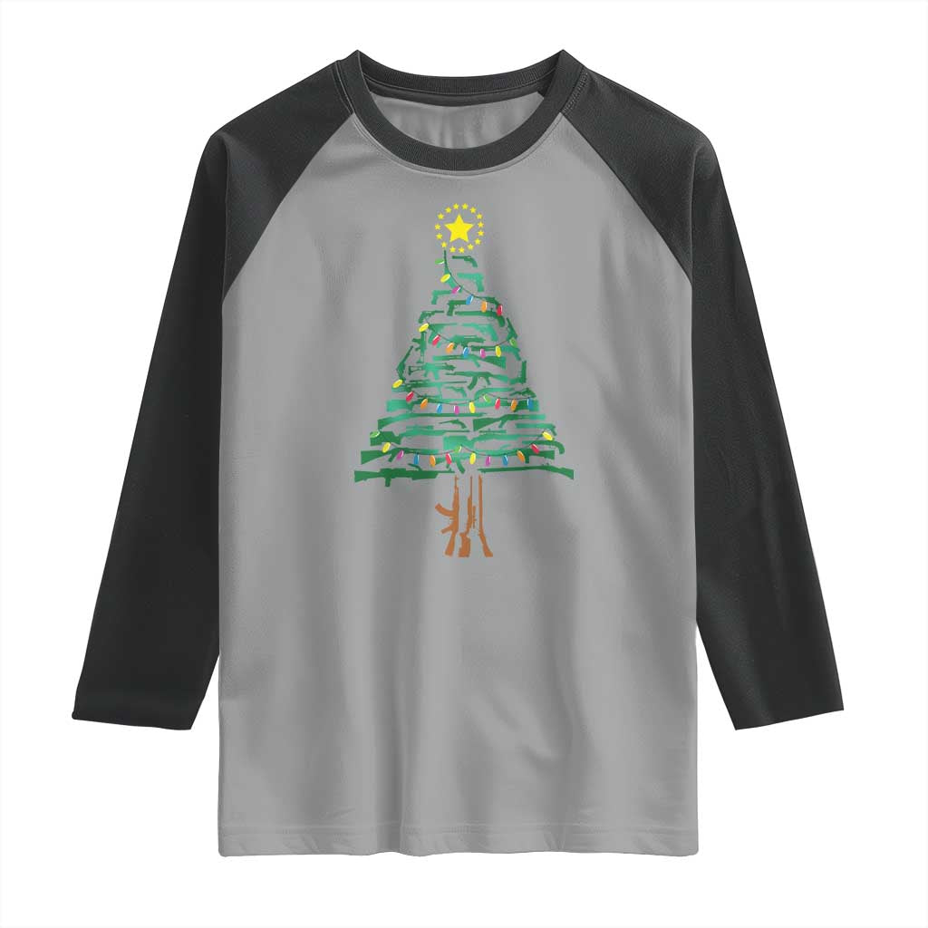Christmas Gun Raglan Shirt Xmas Tree 2nd Amendment Star TS11 Sport Gray Black Print Your Wear