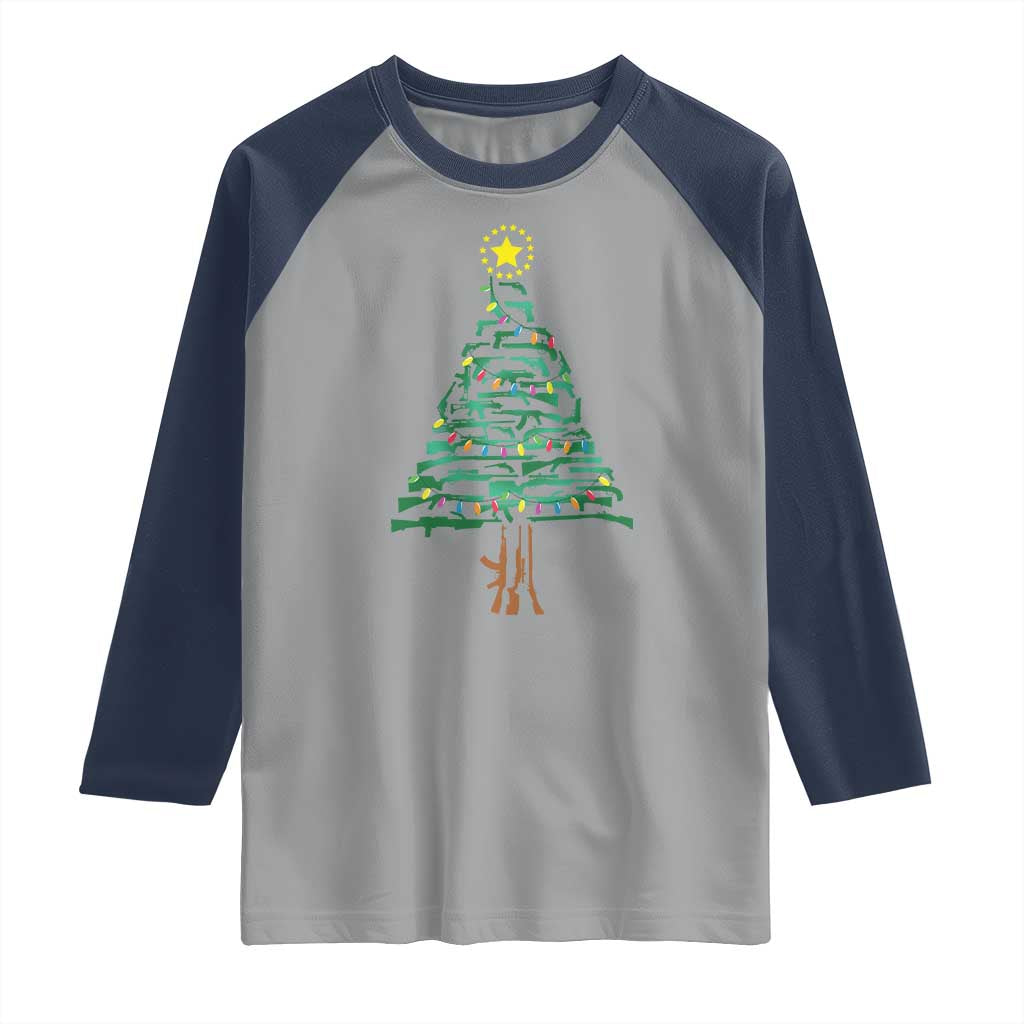 Christmas Gun Raglan Shirt Xmas Tree 2nd Amendment Star TS11 Sport Gray Navy Print Your Wear