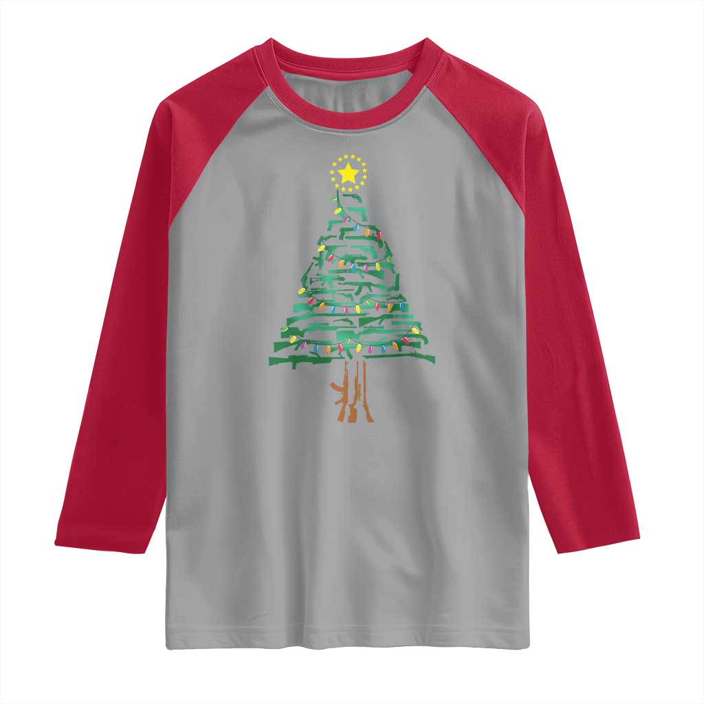 Christmas Gun Raglan Shirt Xmas Tree 2nd Amendment Star TS11 Sport Gray Red Print Your Wear