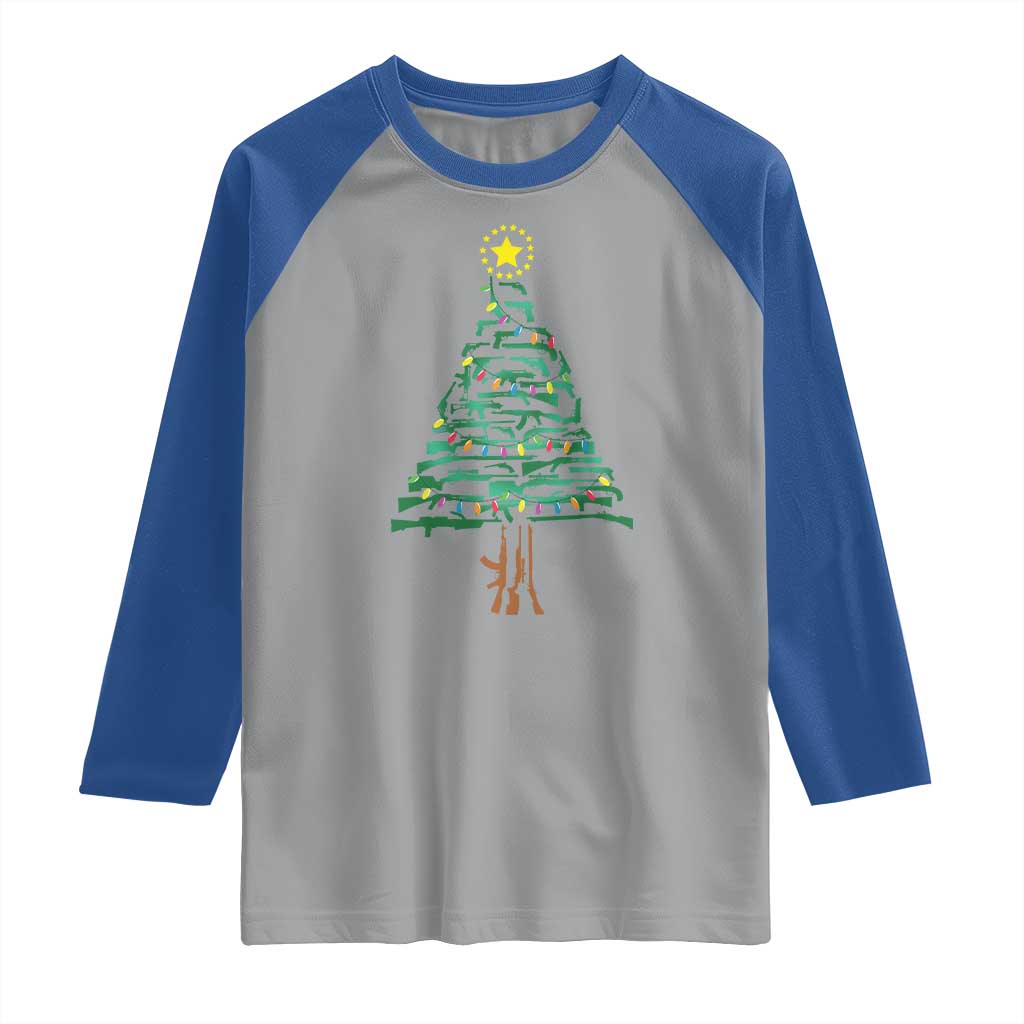Christmas Gun Raglan Shirt Xmas Tree 2nd Amendment Star TS11 Sport Gray Royal Print Your Wear