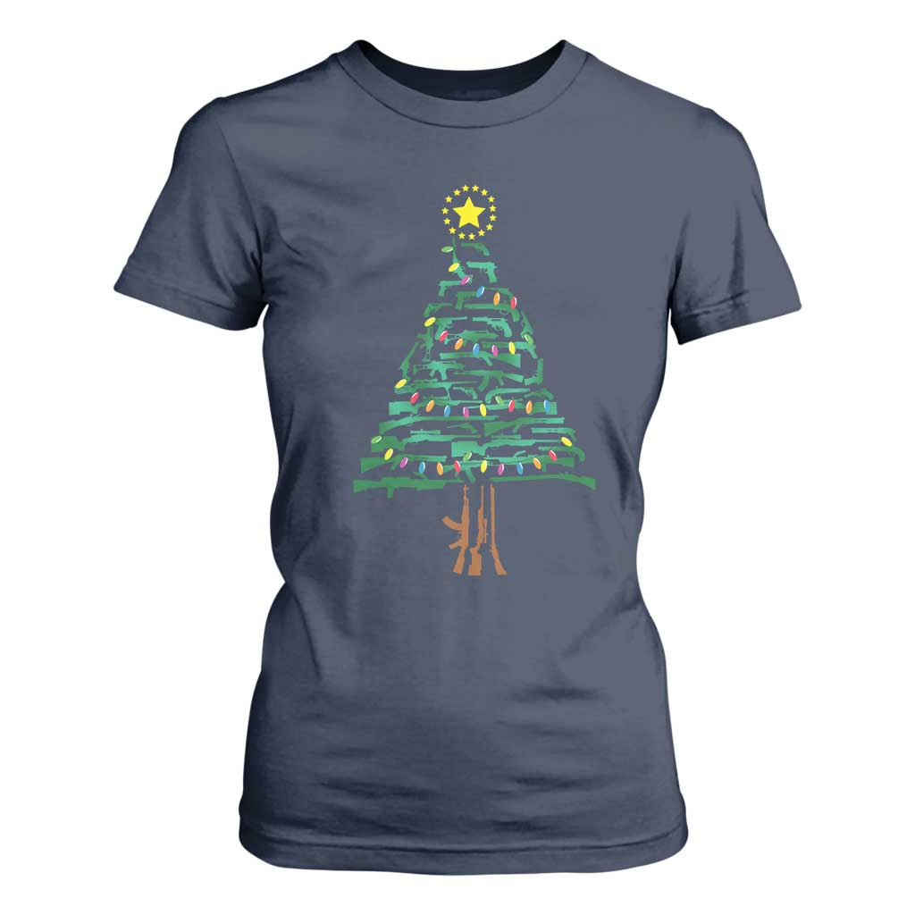 Christmas Gun T Shirt For Women Xmas Tree 2nd Amendment Star TS11 Navy Print Your Wear