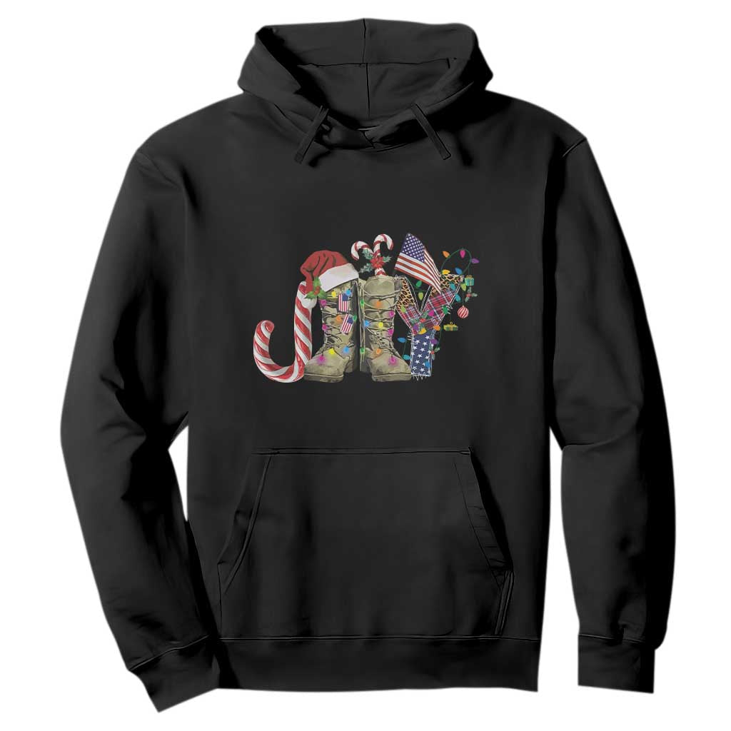 Christmas Veterans Hoodie Joy Candy Cane American Flag TS11 Black Print Your Wear