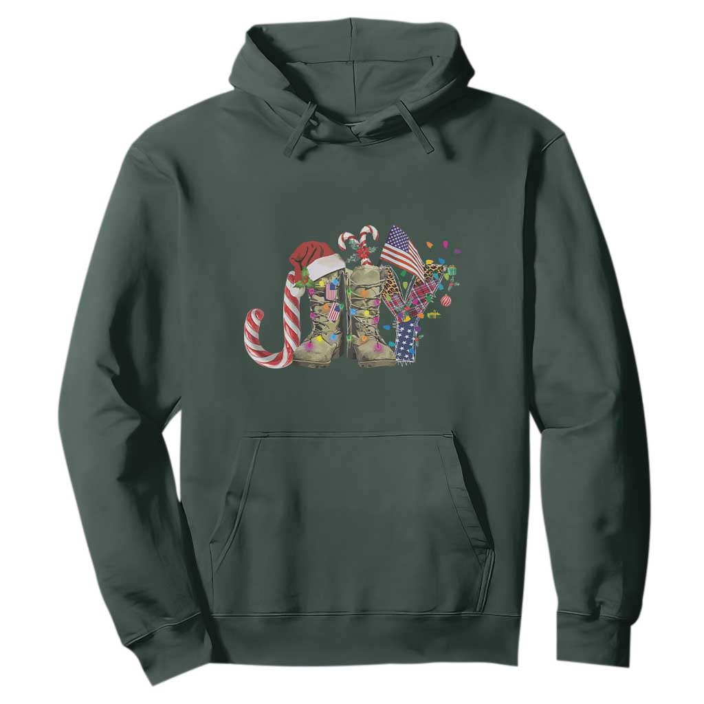 Christmas Veterans Hoodie Joy Candy Cane American Flag TS11 Dark Forest Green Print Your Wear