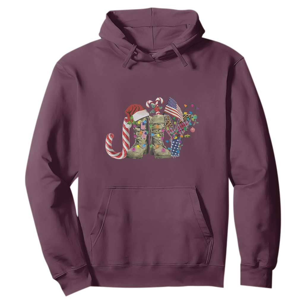 Christmas Veterans Hoodie Joy Candy Cane American Flag TS11 Maroon Print Your Wear