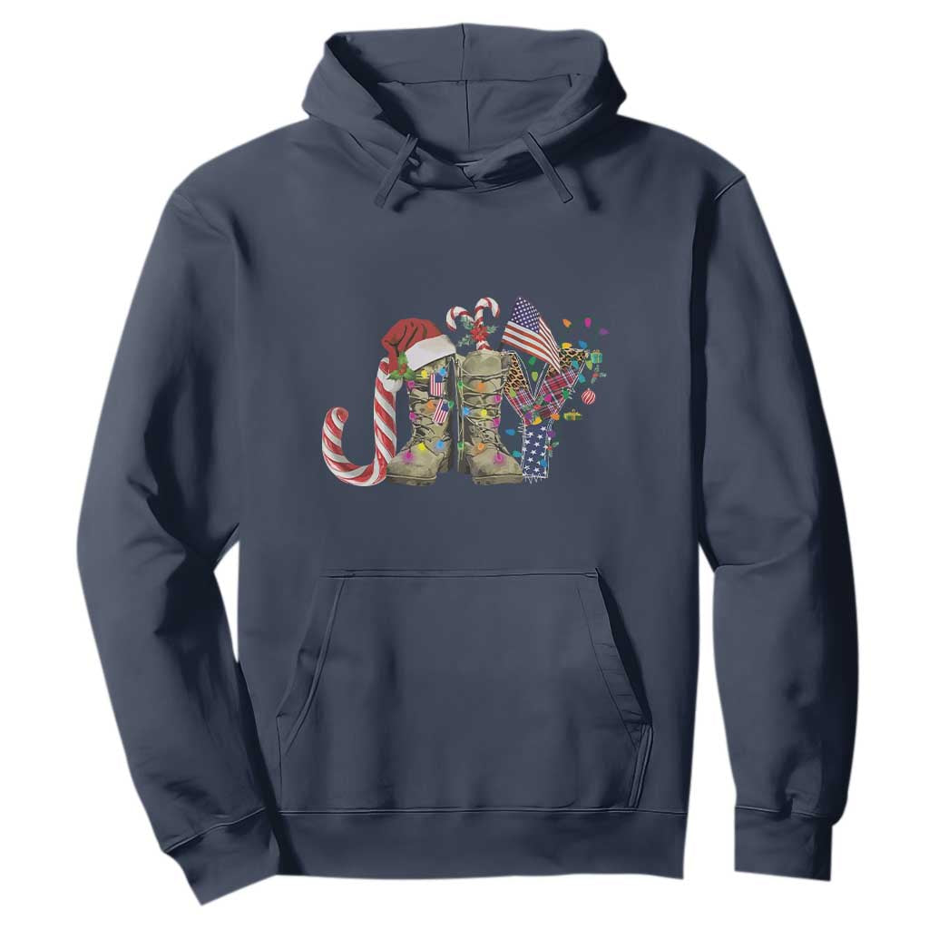 Christmas Veterans Hoodie Joy Candy Cane American Flag TS11 Navy Print Your Wear