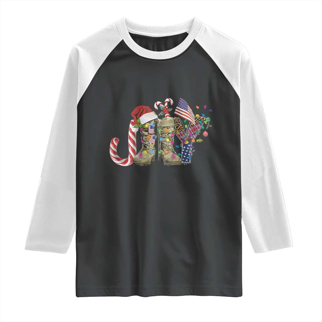 Christmas Veterans Raglan Shirt Joy Candy Cane American Flag TS11 Black White Print Your Wear