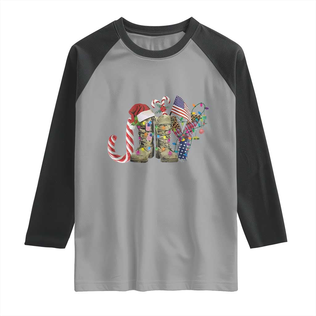 Christmas Veterans Raglan Shirt Joy Candy Cane American Flag TS11 Sport Gray Black Print Your Wear