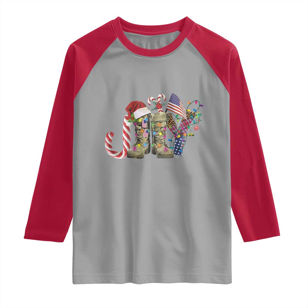 Christmas Veterans Raglan Shirt Joy Candy Cane American Flag TS11 Sport Gray Red Print Your Wear