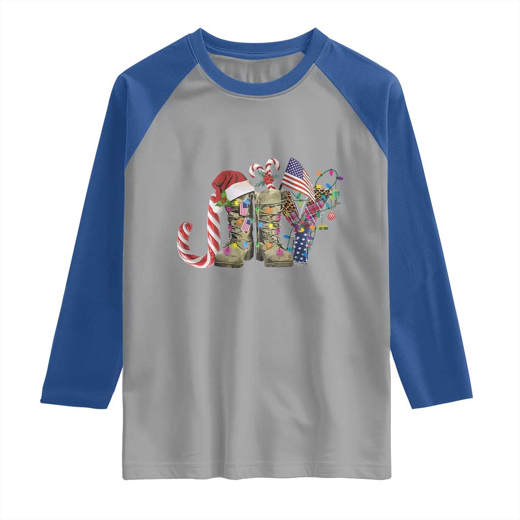 Christmas Veterans Raglan Shirt Joy Candy Cane American Flag TS11 Sport Gray Royal Print Your Wear