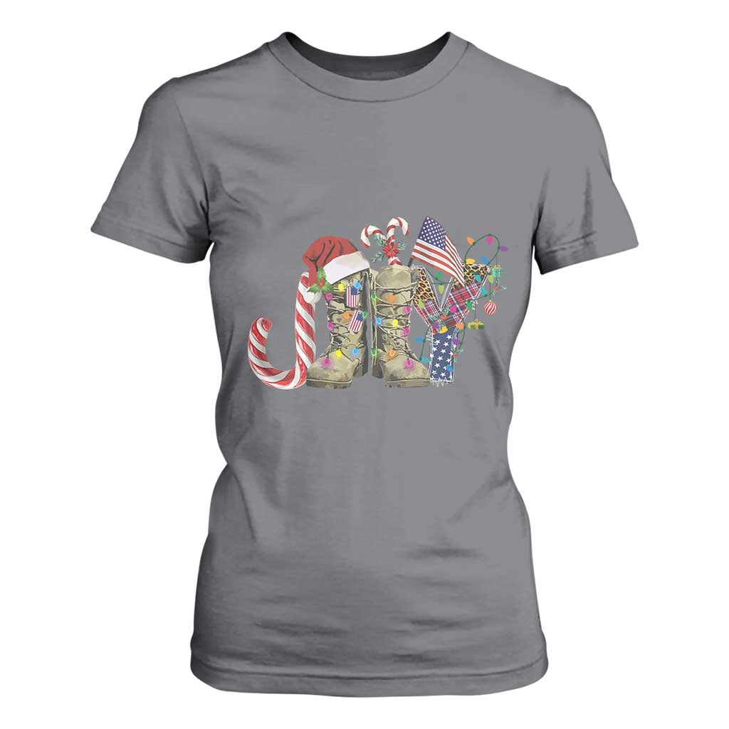 Christmas Veterans T Shirt For Women Joy Candy Cane American Flag TS11 Charcoal Print Your Wear