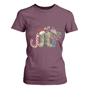 Christmas Veterans T Shirt For Women Joy Candy Cane American Flag TS11 Maroon Print Your Wear